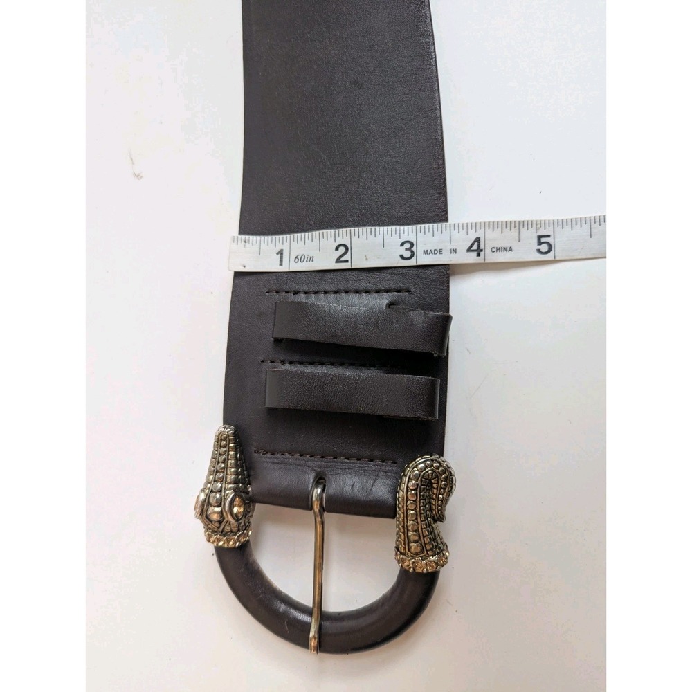 WCM NY Snake Head Tail Belt Wide Genuine Leather Sz M Brown Embelished - Picture 6 of 8